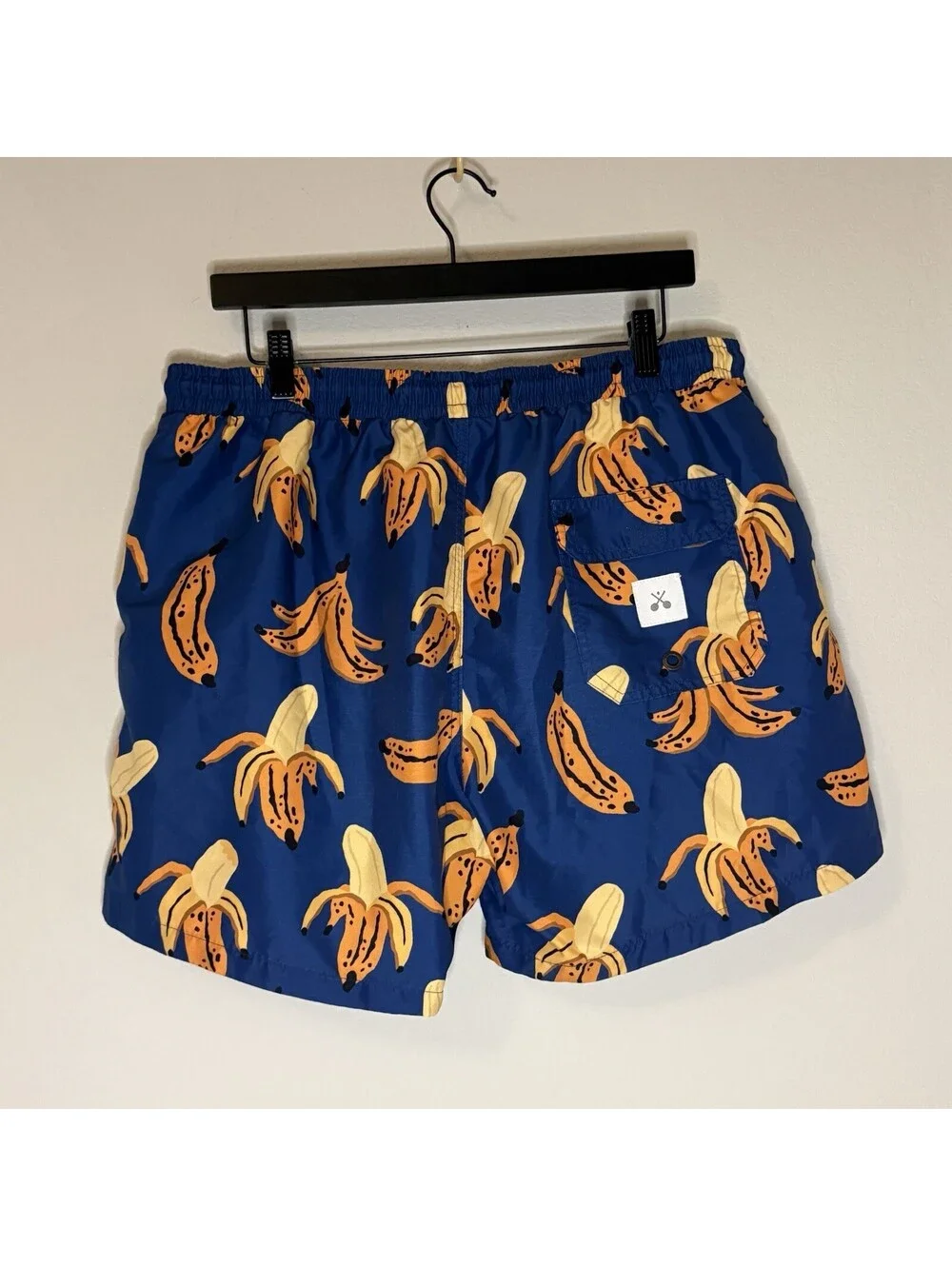 Skwosh Banana Print Swim Trunks Men’s XL Blue Tropical Mesh Lined Shorts